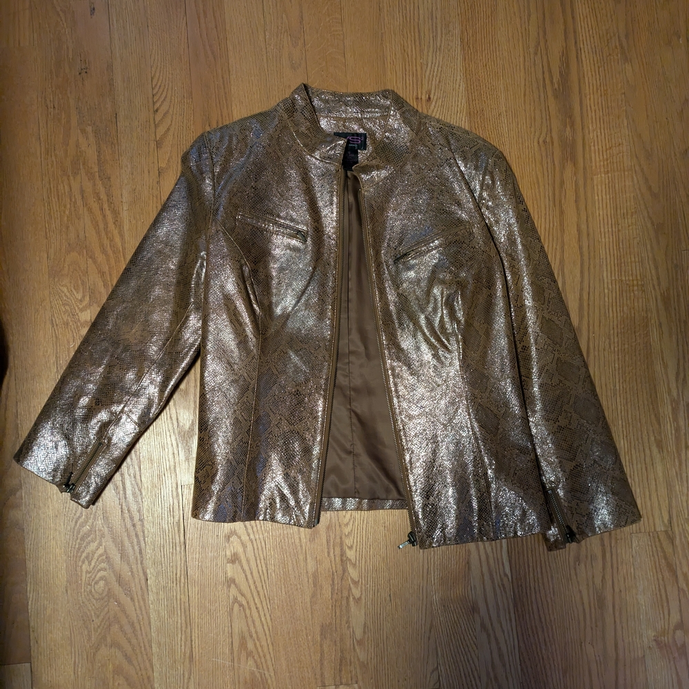 Y2k Metallic Snakeskin Print Leather Jacket